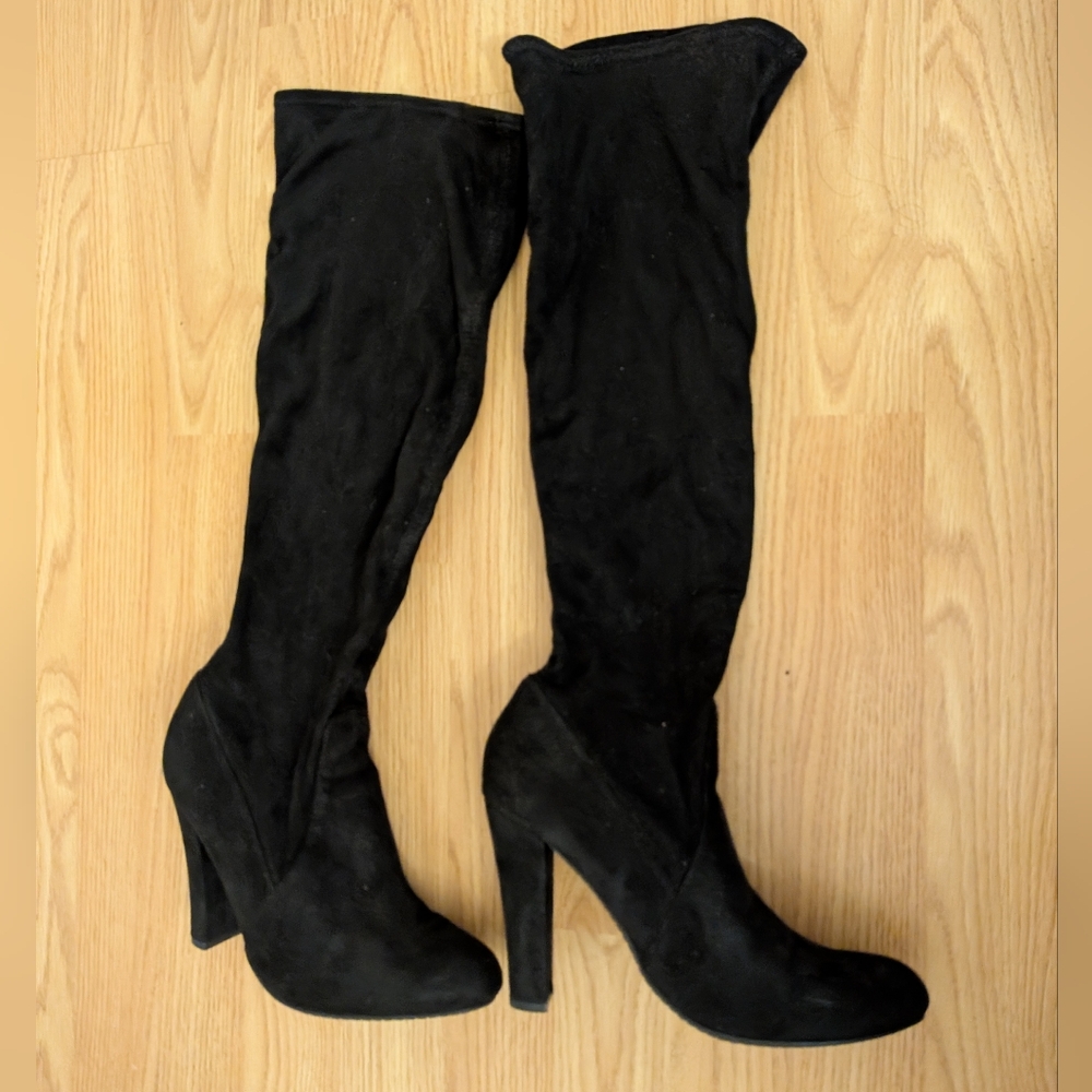 Steve Madden Black Suede Knee-High Boots - Picture 2 of 12
